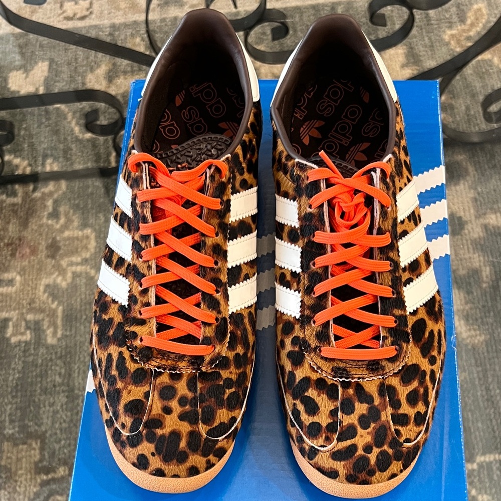 Adidas Women’s Leopard Print Sneakers with Orange Laces